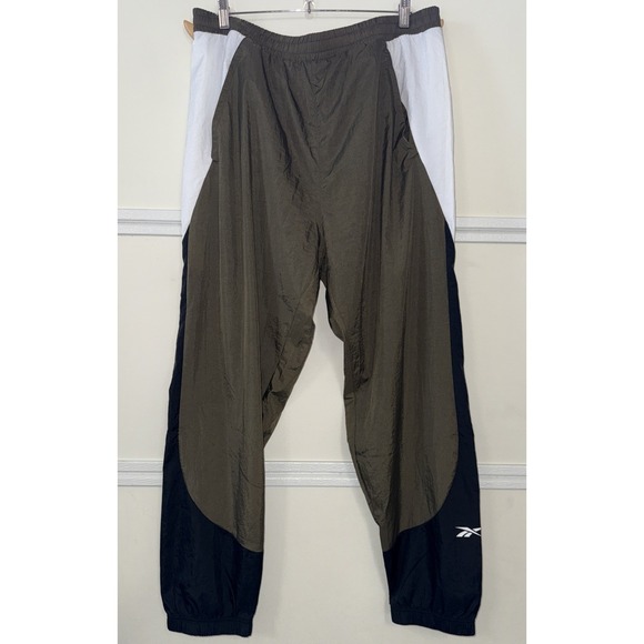 Reebok Pants - Reebok Train Woven Track Pants Mens Sz M Elastic Waist Ankle Green Black Bottoms